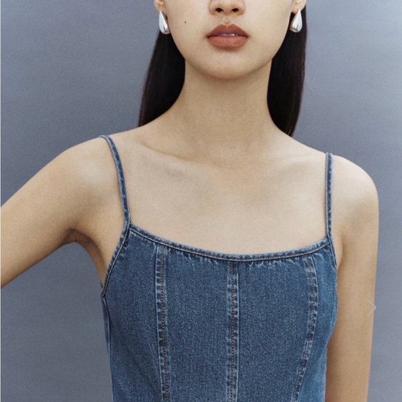 OFF-SHOULDER DENIM CAMI A-LINE DRESS - Picture 4 of 6